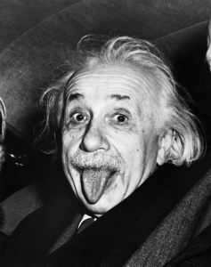 14 Mar 1951, Princeton, New Jersey, USA --- Albert Einstein sticks out his tongue when asked by photographers to smile on the occasion of his 72nd birthday on March 14, 1951. --- Image by © Bettmann/CORBIS